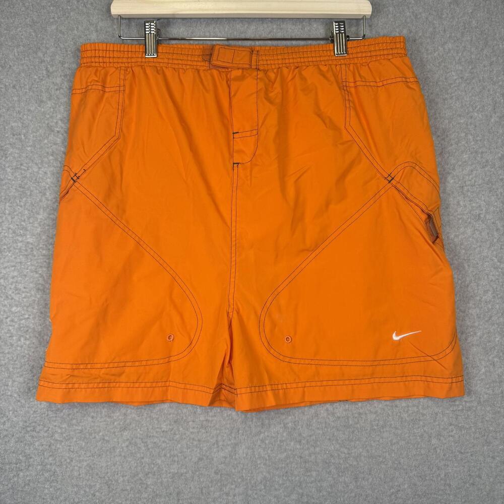 Nike Mens Swim Trunks XL Orange Elastic Drawstring Waist Pockets Mesh Lined